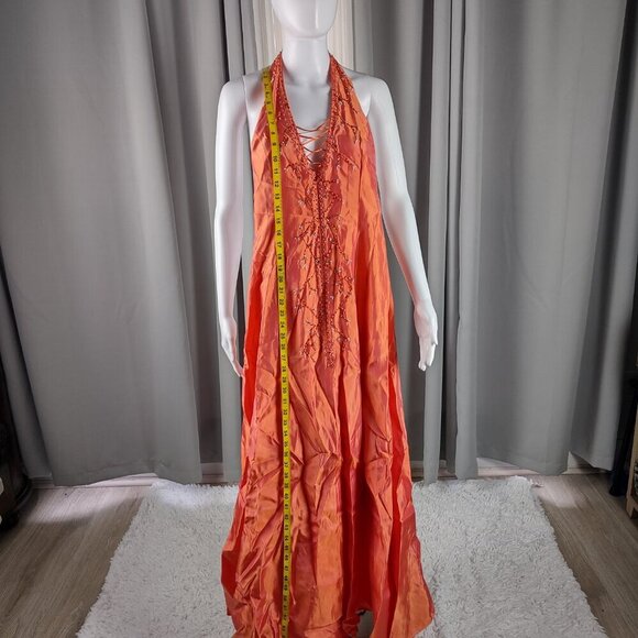 Jessica McClintock Gunne Sax Orange Halter Back, A Line Dress Size 3 Juniors. - Picture 6 of 11